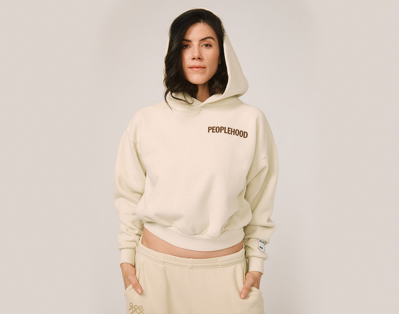 Cropped Peoplehoodie in Bone
