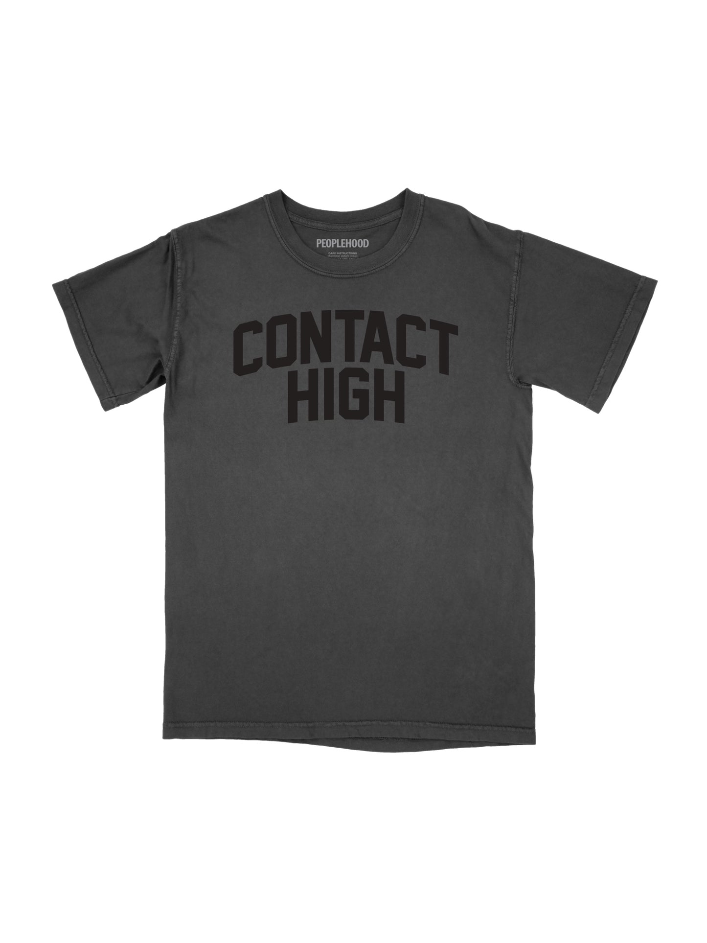 Vintage black (dark grey) short sleeve t-shirt with "Contact High" written across the chest in black