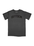 Vintage black (dark grey) short sleeve t-shirt with "Oxytocin" written across the chest in black